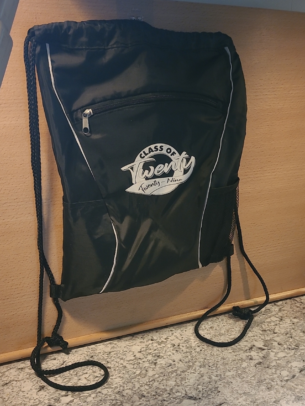 Class of Twenty-Twenty Nine 2029 Black Drawstring Backpack